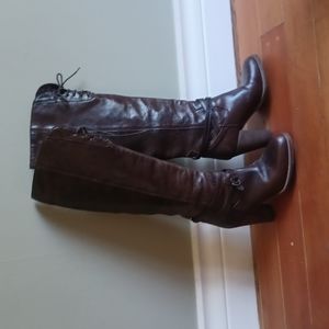 Tall brown leather boots